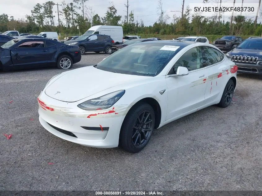 2019 Tesla Model 3 Standard Range/Standard Range Plus/Long Range/Mid Range VIN: 5YJ3E1EA2KF483730 Lot: 38058891