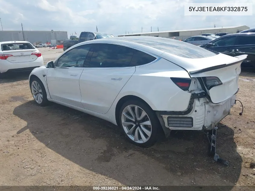 2019 Tesla Model 3 Long Range/Mid Range/Standard Range/Standard Range Plus VIN: 5YJ3E1EA8KF332875 Lot: 39236021