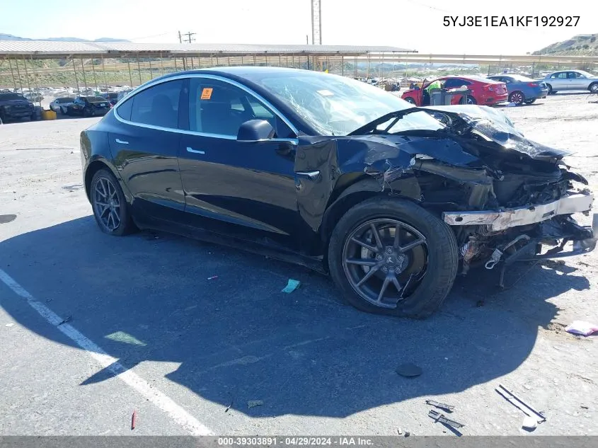 2019 Tesla Model 3 Long Range/Mid Range/Standard Range/Standard Range Plus VIN: 5YJ3E1EA1KF192927 Lot: 39303891