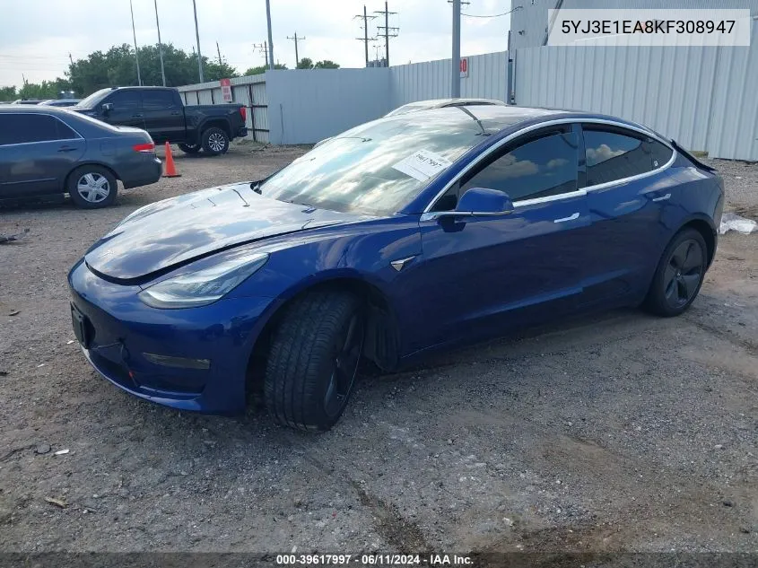 2019 Tesla Model 3 Long Range/Mid Range/Standard Range/Standard Range Plus VIN: 5YJ3E1EA8KF308947 Lot: 39617997