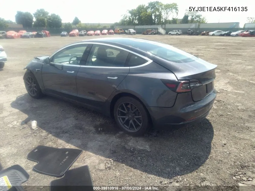 2019 Tesla Model 3 Long Range/Mid Range/Standard Range/Standard Range Plus VIN: 5YJ3E1EA5KF416135 Lot: 39810910