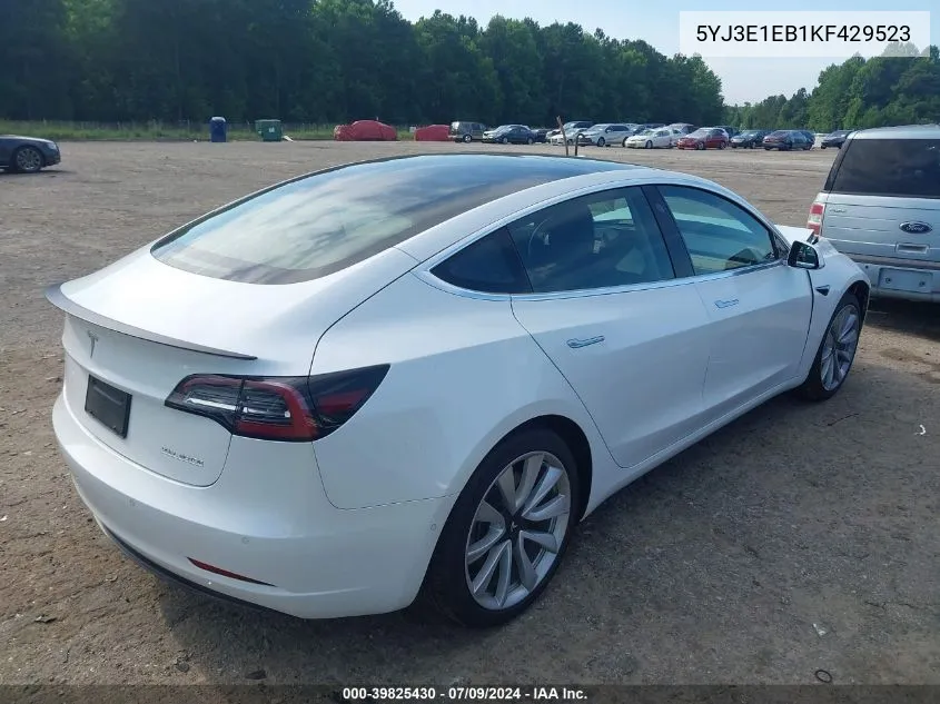 5YJ3E1EB1KF429523 2019 Tesla Model 3 Long Range/Performance