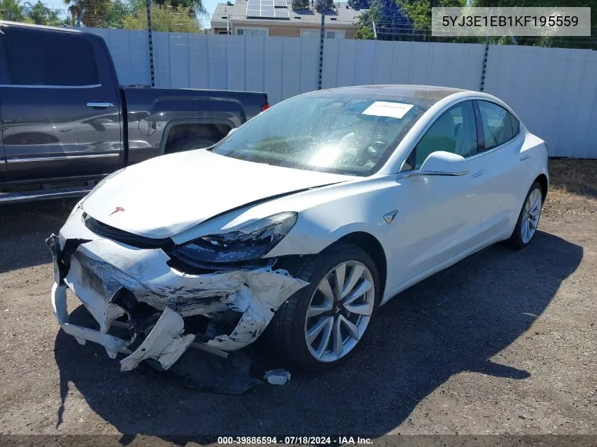 2019 Tesla Model 3 Long Range/Performance VIN: 5YJ3E1EB1KF195559 Lot: 39886594