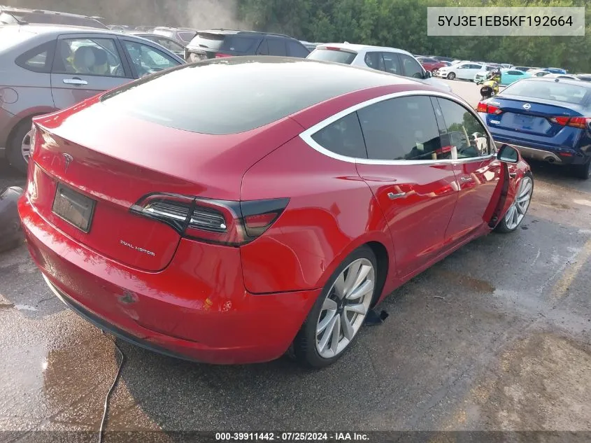 5YJ3E1EB5KF192664 2019 Tesla Model 3 Long Range/Performance