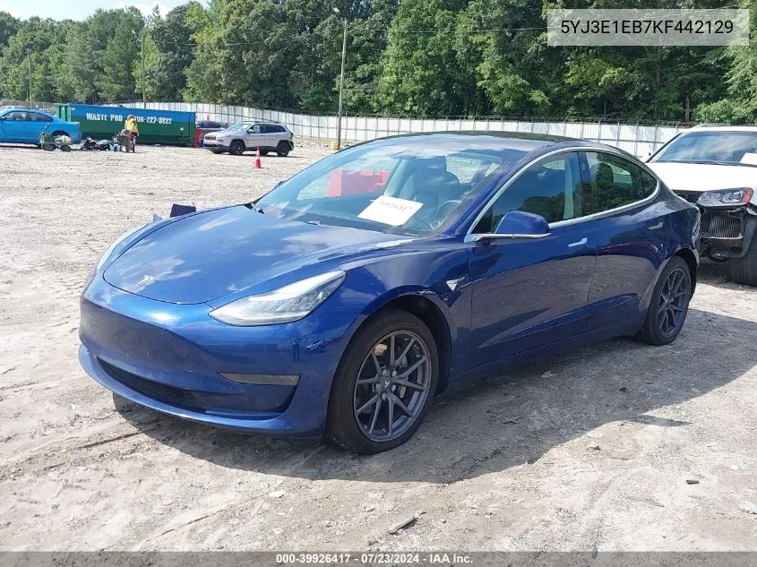 2019 Tesla Model 3 Long Range/Performance VIN: 5YJ3E1EB7KF442129 Lot: 39926417