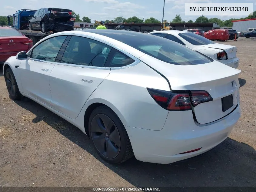 2019 Tesla Model 3 Long Range/Performance VIN: 5YJ3E1EB7KF433348 Lot: 39952593