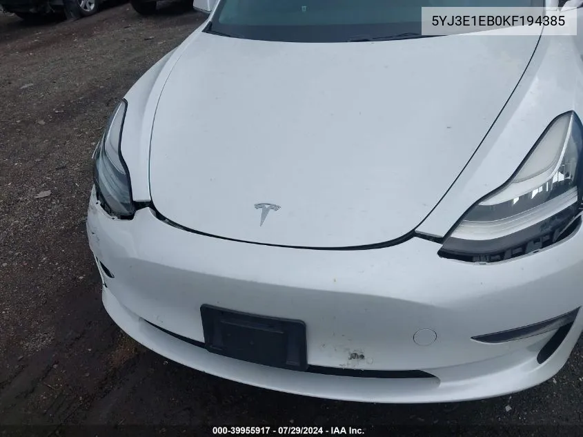 5YJ3E1EB0KF194385 2019 Tesla Model 3 Long Range/Performance