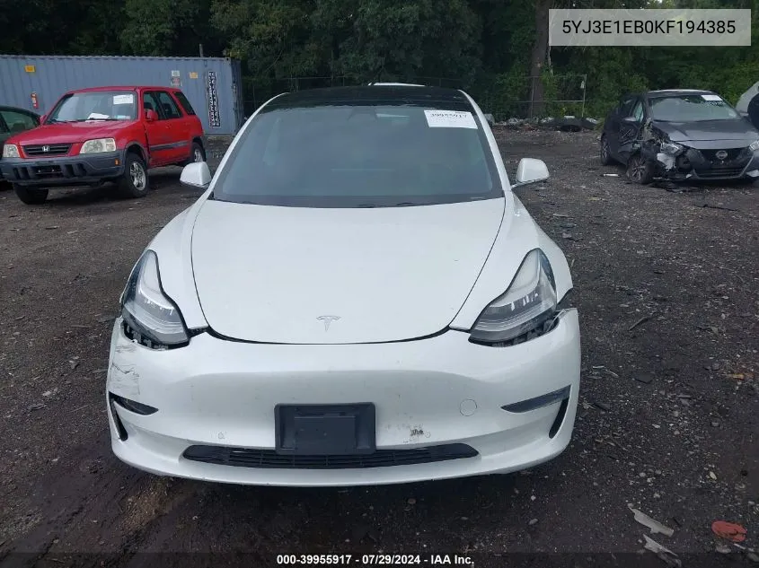 5YJ3E1EB0KF194385 2019 Tesla Model 3 Long Range/Performance