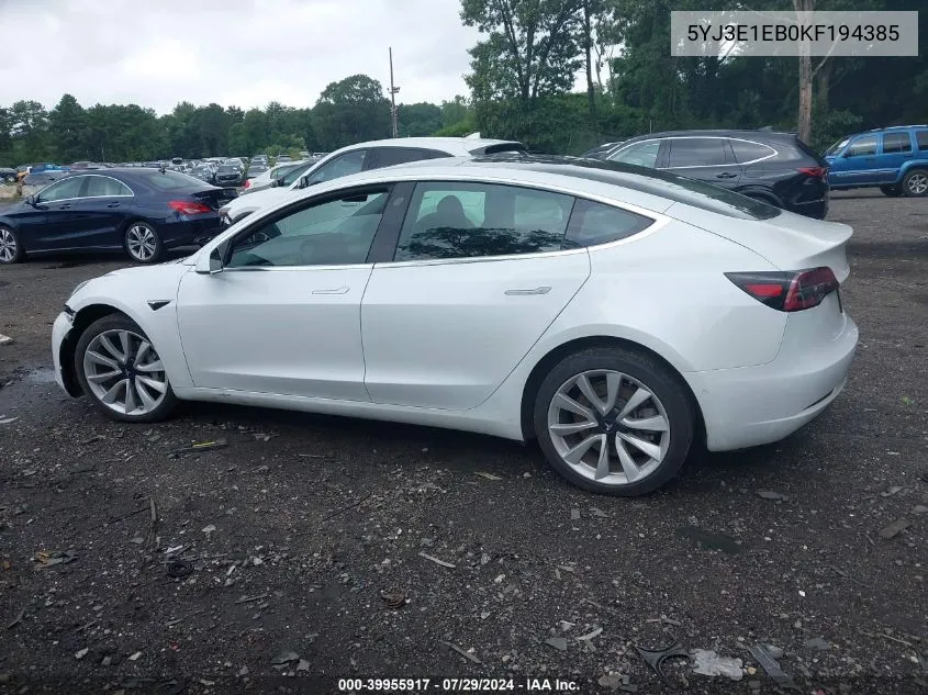 5YJ3E1EB0KF194385 2019 Tesla Model 3 Long Range/Performance