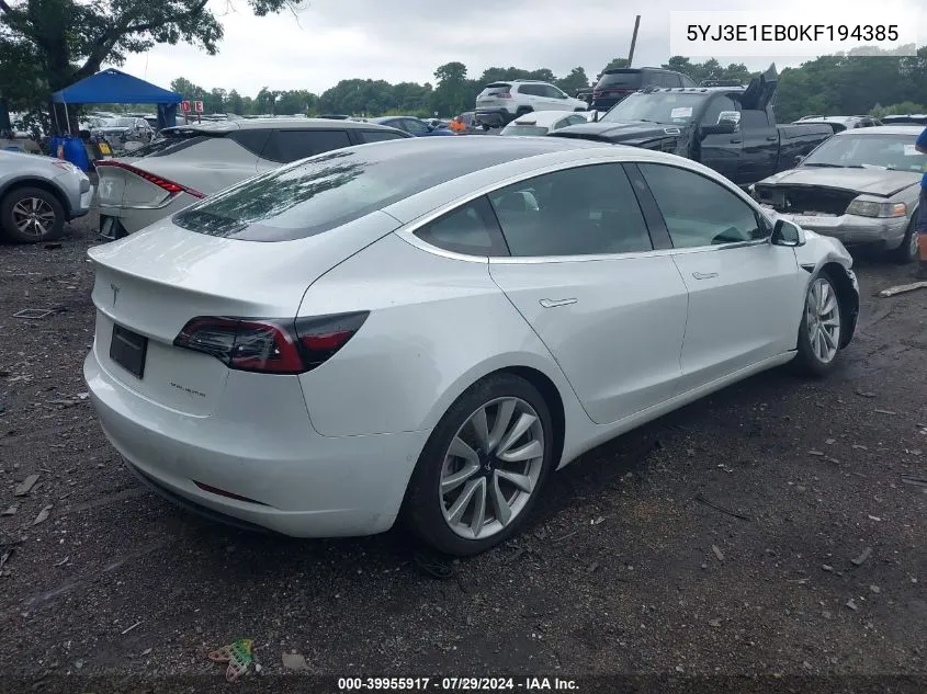 5YJ3E1EB0KF194385 2019 Tesla Model 3 Long Range/Performance