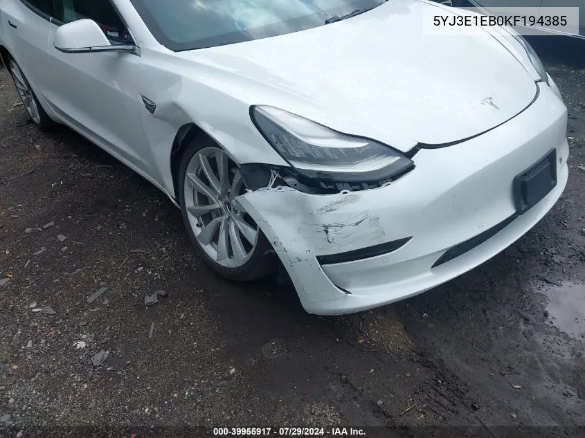 5YJ3E1EB0KF194385 2019 Tesla Model 3 Long Range/Performance