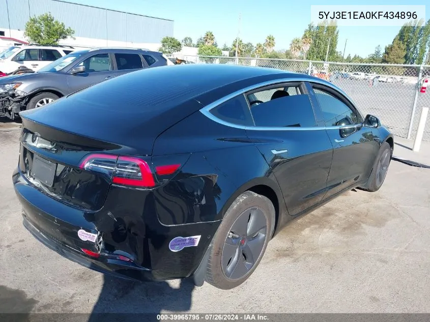 2019 Tesla Model 3 Long Range/Mid Range/Standard Range/Standard Range Plus VIN: 5YJ3E1EA0KF434896 Lot: 39965795