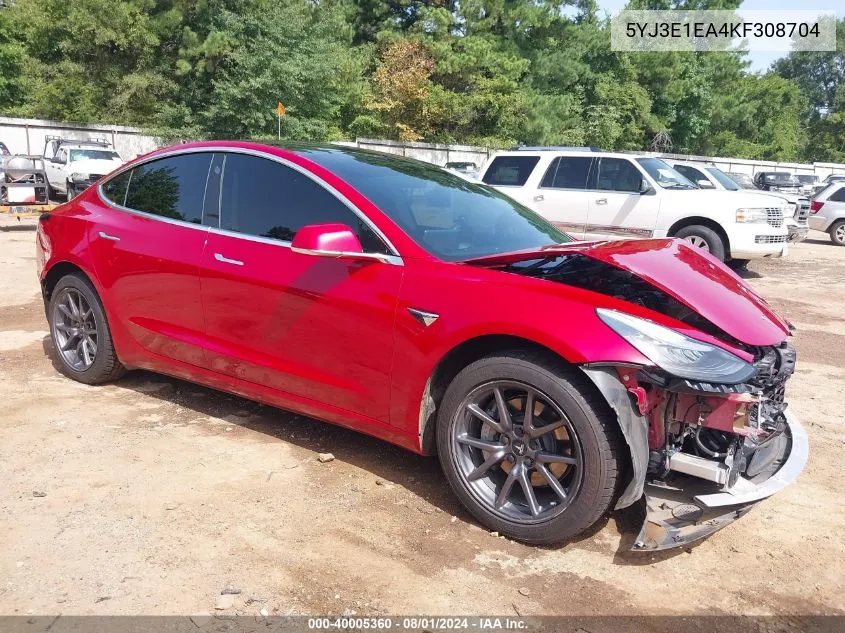 2019 Tesla Model 3 Long Range/Mid Range/Standard Range/Standard Range Plus VIN: 5YJ3E1EA4KF308704 Lot: 40005360