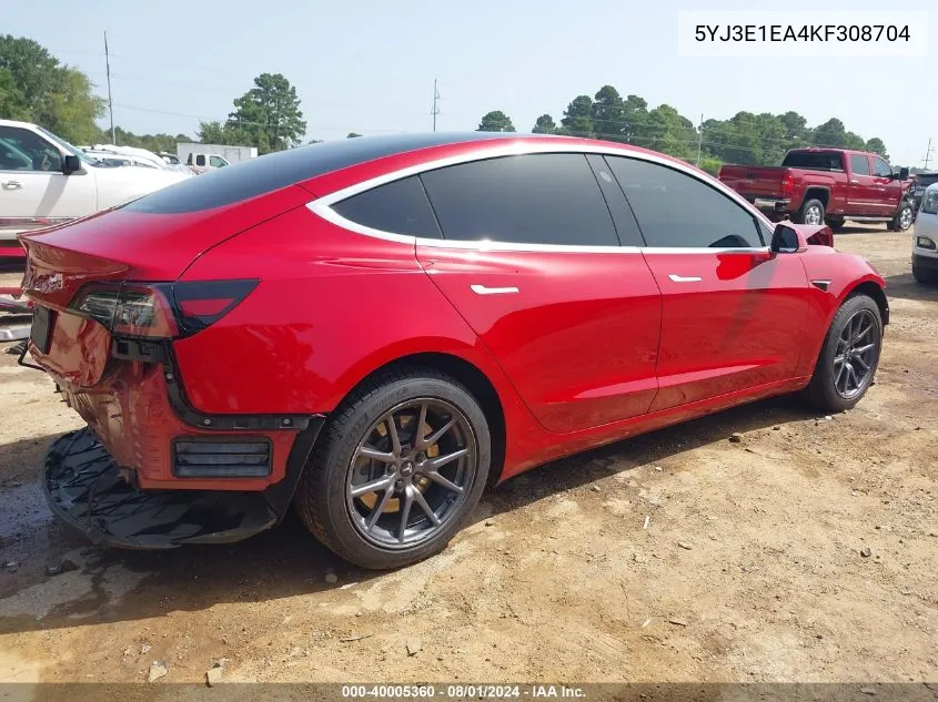 2019 Tesla Model 3 Long Range/Mid Range/Standard Range/Standard Range Plus VIN: 5YJ3E1EA4KF308704 Lot: 40005360