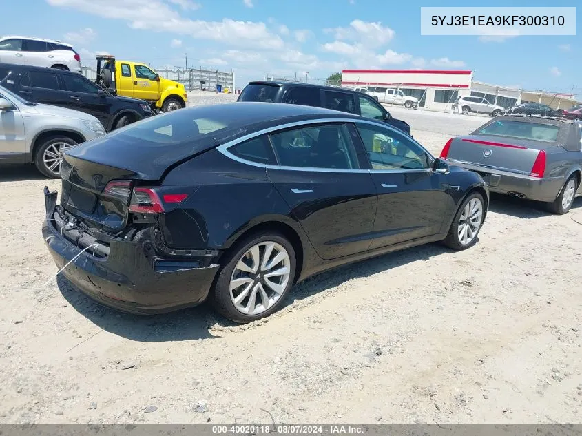 2019 Tesla Model 3 Long Range/Mid Range/Standard Range/Standard Range Plus VIN: 5YJ3E1EA9KF300310 Lot: 40020118