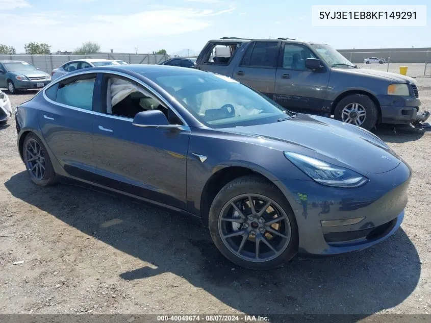 2019 Tesla Model 3 Long Range/Performance VIN: 5YJ3E1EB8KF149291 Lot: 40049674