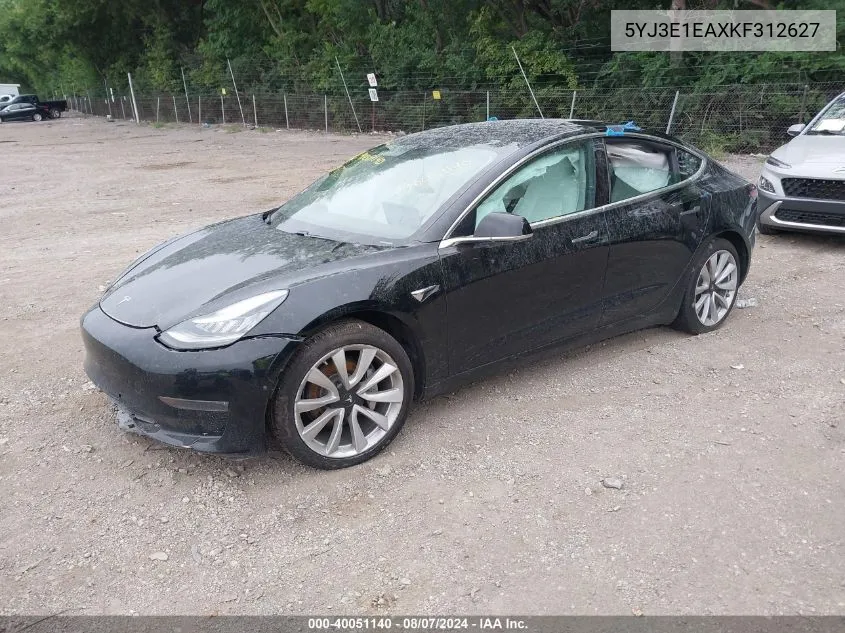 2019 Tesla Model 3 Long Range/Mid Range/Standard Range/Standard Range Plus VIN: 5YJ3E1EAXKF312627 Lot: 40051140