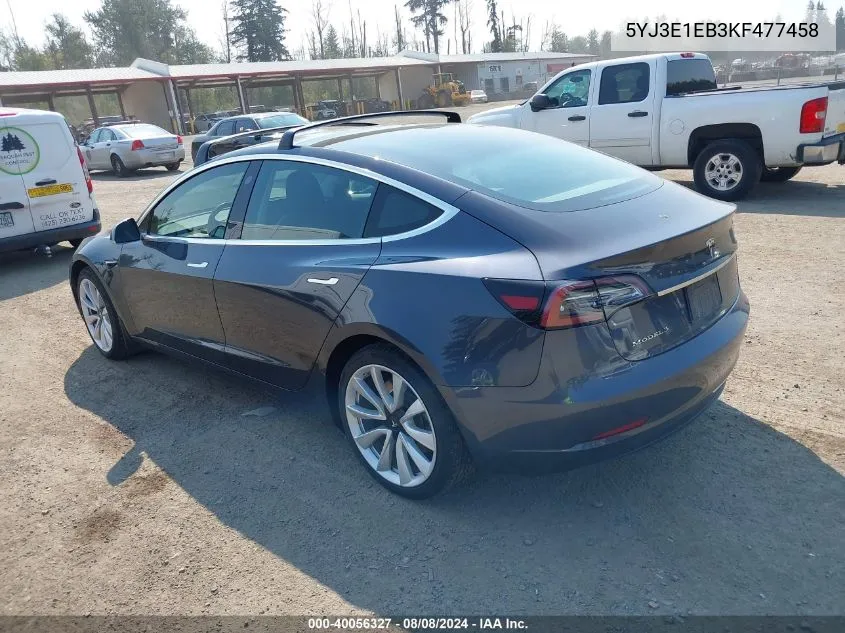 2019 Tesla Model 3 Long Range/Performance VIN: 5YJ3E1EB3KF477458 Lot: 40056327