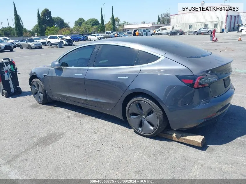 2019 Tesla Model 3 Long Range/Mid Range/Standard Range/Standard Range Plus VIN: 5YJ3E1EA1KF312483 Lot: 40058775