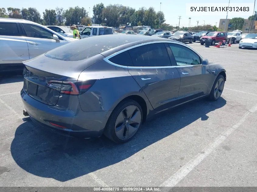 2019 Tesla Model 3 Long Range/Mid Range/Standard Range/Standard Range Plus VIN: 5YJ3E1EA1KF312483 Lot: 40058775