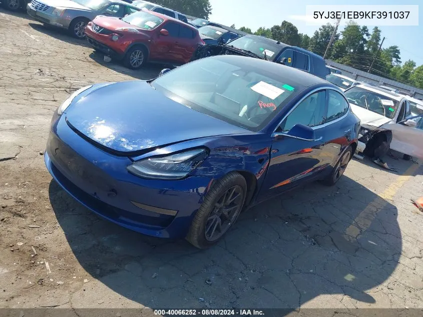 2019 Tesla Model 3 Long Range/Performance VIN: 5YJ3E1EB9KF391037 Lot: 40066252