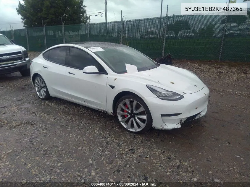 2019 Tesla Model 3 Long Range/Performance VIN: 5YJ3E1EB2KF487365 Lot: 40074011