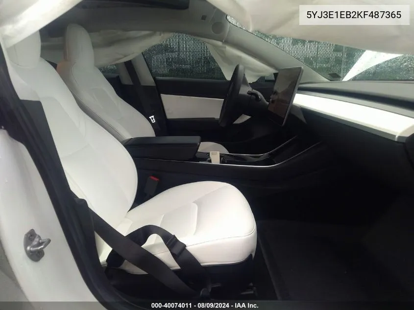 2019 Tesla Model 3 Long Range/Performance VIN: 5YJ3E1EB2KF487365 Lot: 40074011