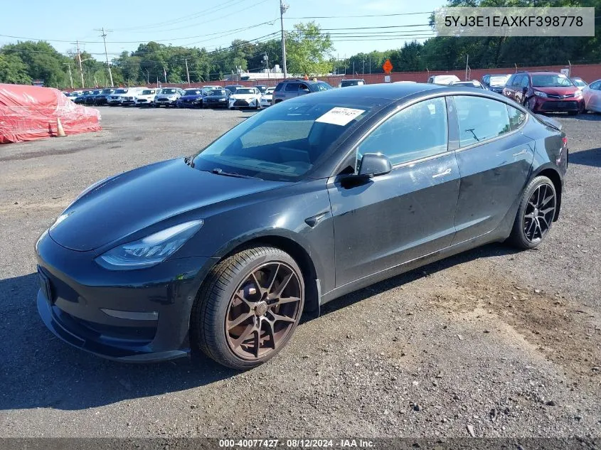 2019 Tesla Model 3 Long Range/Mid Range/Standard Range/Standard Range Plus VIN: 5YJ3E1EAXKF398778 Lot: 40077427