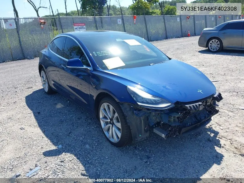 2019 Tesla Model 3 Long Range/Mid Range/Standard Range/Standard Range Plus VIN: 5YJ3E1EA6KF402308 Lot: 40077902