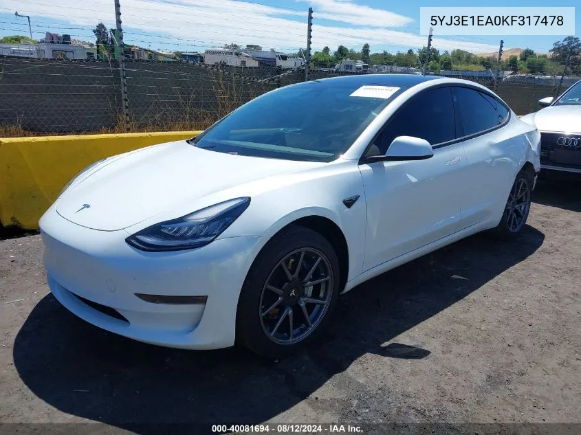 5YJ3E1EA0KF317478 2019 Tesla Model 3 Long Range/Mid Range/Standard Range/Standard Range Plus