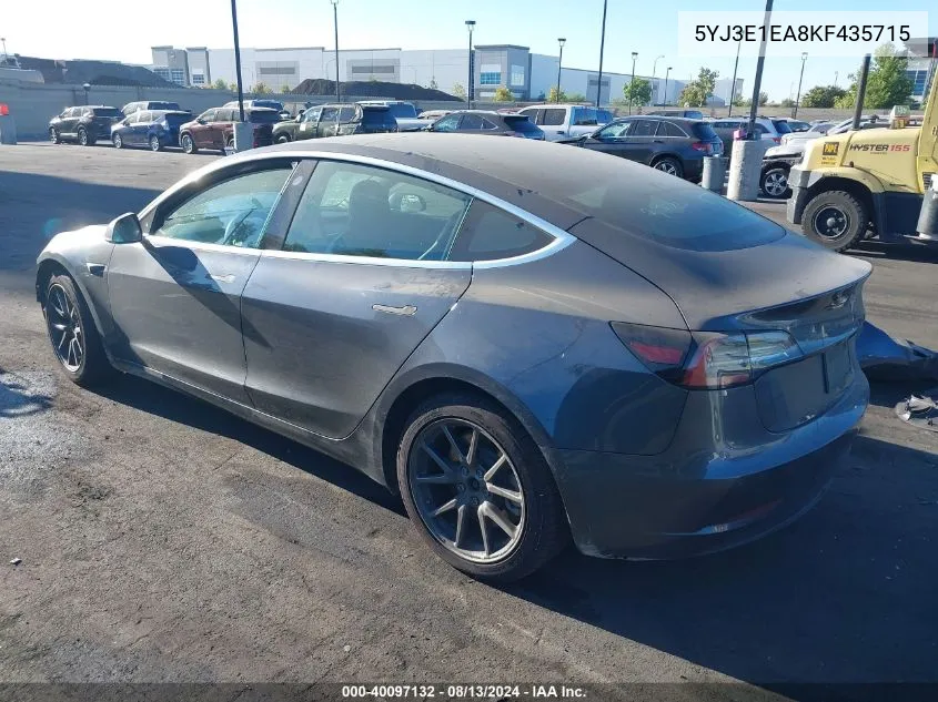 5YJ3E1EA8KF435715 2019 Tesla Model 3 Long Range/Mid Range/Standard Range/Standard Range Plus