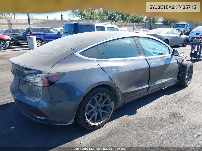 5YJ3E1EA8KF435715 2019 Tesla Model 3 Long Range/Mid Range/Standard Range/Standard Range Plus