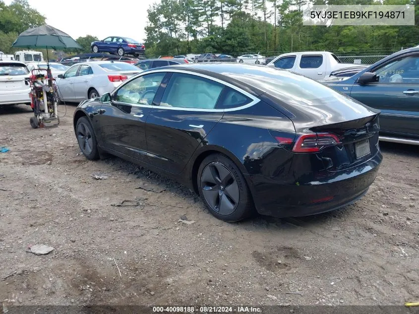 2019 Tesla Model 3 VIN: 5YJ3E1EB9KF194871 Lot: 40098188