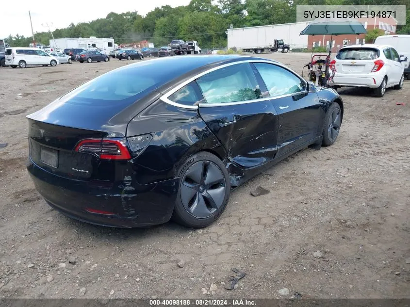 2019 Tesla Model 3 VIN: 5YJ3E1EB9KF194871 Lot: 40098188