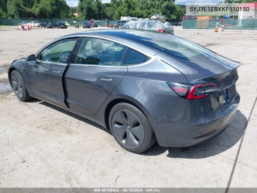 2019 Tesla Model 3 Long Range/Performance VIN: 5YJ3E1EBXKF510150 Lot: 40109433