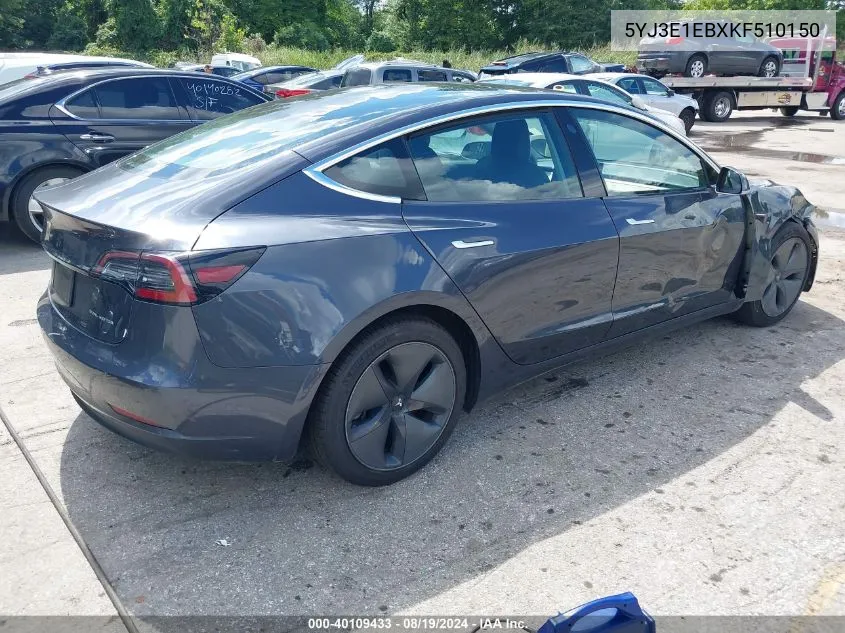 2019 Tesla Model 3 Long Range/Performance VIN: 5YJ3E1EBXKF510150 Lot: 40109433