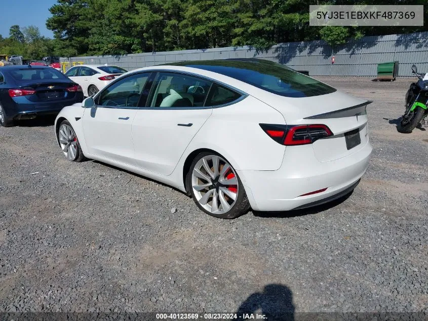 2019 Tesla Model 3 Long Range/Performance VIN: 5YJ3E1EBXKF487369 Lot: 40123569