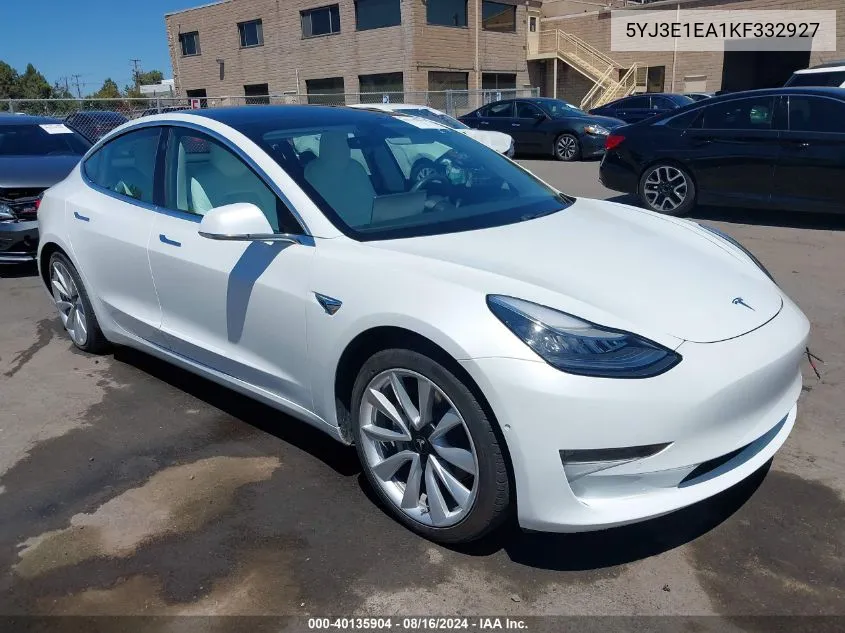 2019 Tesla Model 3 Long Range/Mid Range/Standard Range/Standard Range Plus VIN: 5YJ3E1EA1KF332927 Lot: 40135904