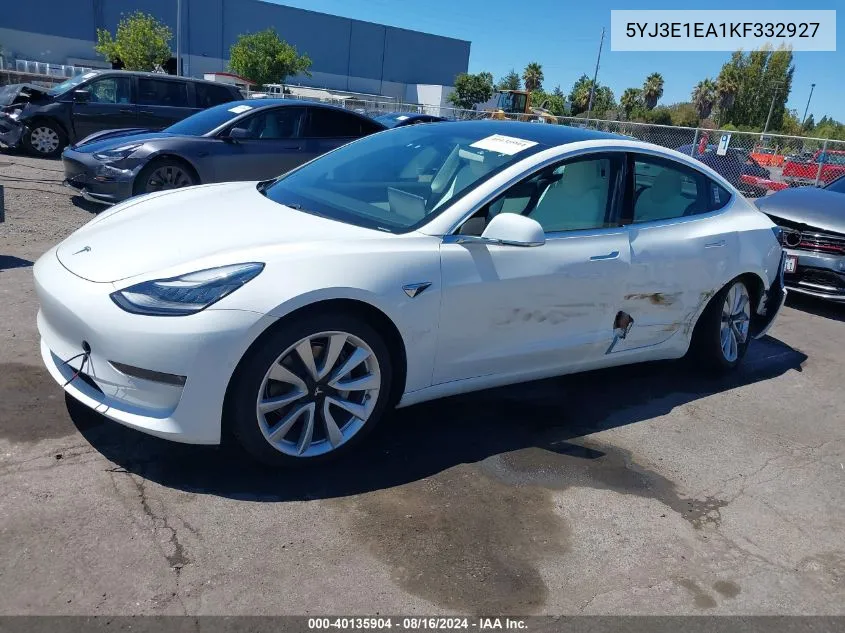 2019 Tesla Model 3 Long Range/Mid Range/Standard Range/Standard Range Plus VIN: 5YJ3E1EA1KF332927 Lot: 40135904