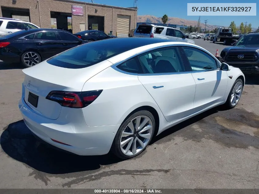 2019 Tesla Model 3 Long Range/Mid Range/Standard Range/Standard Range Plus VIN: 5YJ3E1EA1KF332927 Lot: 40135904