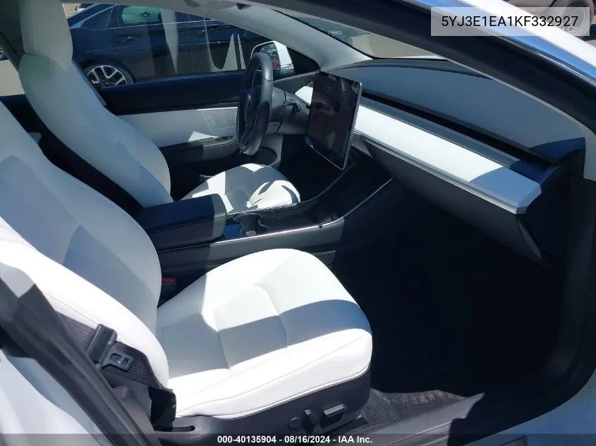 2019 Tesla Model 3 Long Range/Mid Range/Standard Range/Standard Range Plus VIN: 5YJ3E1EA1KF332927 Lot: 40135904