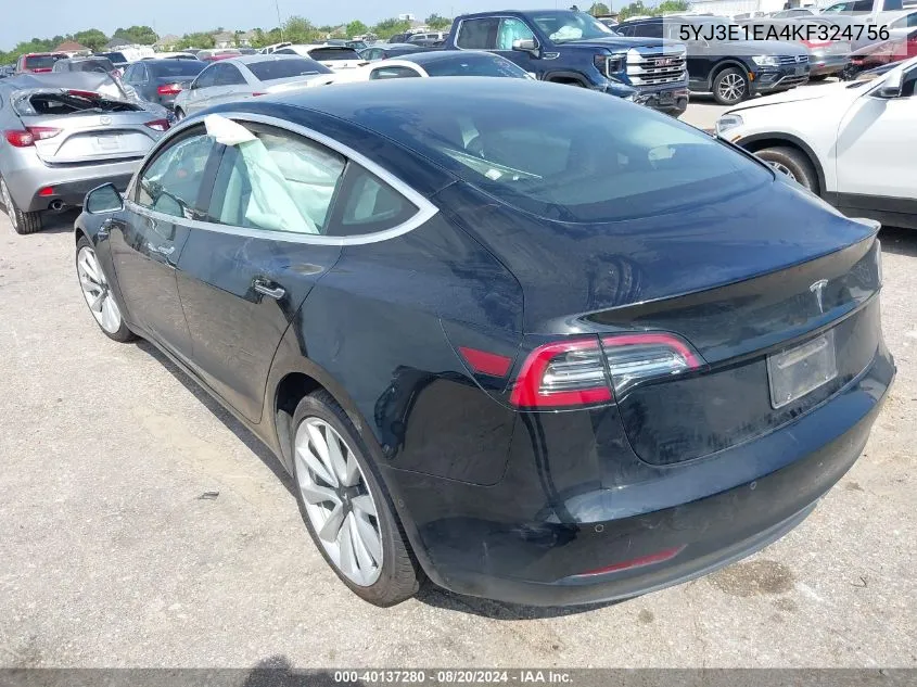 2019 Tesla Model 3 Long Range/Mid Range/Standard Range/Standard Range Plus VIN: 5YJ3E1EA4KF324756 Lot: 40137280