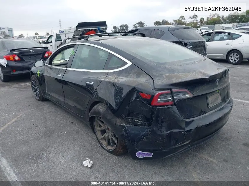 2019 Tesla Model 3 Long Range/Mid Range/Standard Range/Standard Range Plus VIN: 5YJ3E1EA2KF362048 Lot: 40141734