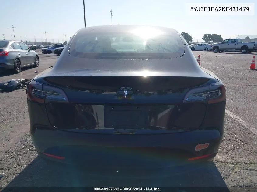 2019 Tesla Model 3 Long Range/Mid Range/Standard Range/Standard Range Plus VIN: 5YJ3E1EA2KF431479 Lot: 40157632