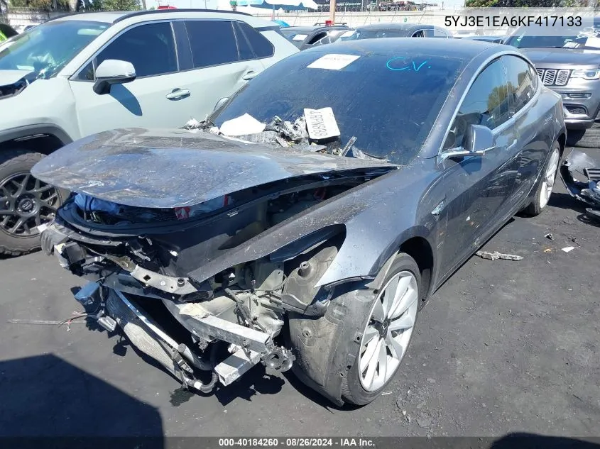 2019 Tesla Model 3 Long Range/Mid Range/Standard Range/Standard Range Plus VIN: 5YJ3E1EA6KF417133 Lot: 40184260