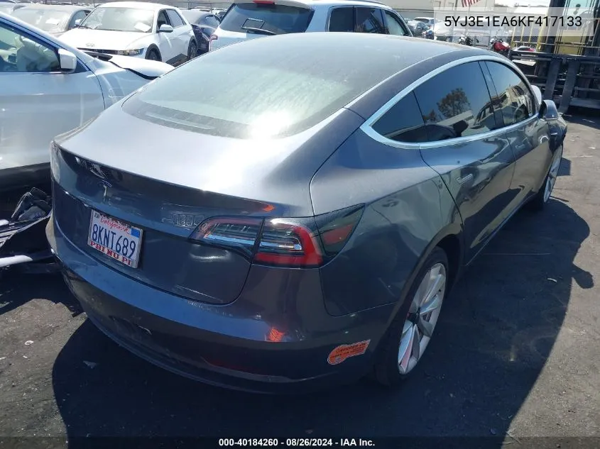 2019 Tesla Model 3 Long Range/Mid Range/Standard Range/Standard Range Plus VIN: 5YJ3E1EA6KF417133 Lot: 40184260