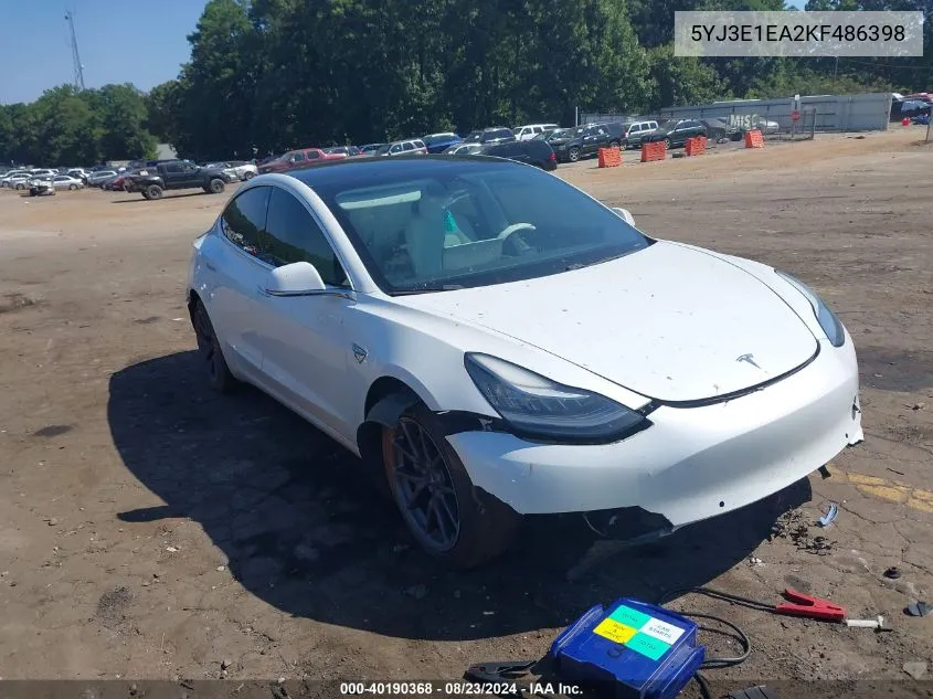 2019 Tesla Model 3 Long Range/Mid Range/Standard Range/Standard Range Plus VIN: 5YJ3E1EA2KF486398 Lot: 40190368