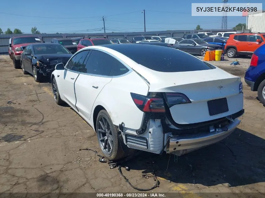 2019 Tesla Model 3 Long Range/Mid Range/Standard Range/Standard Range Plus VIN: 5YJ3E1EA2KF486398 Lot: 40190368