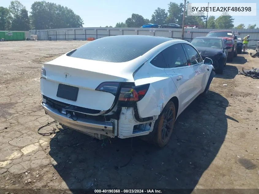 2019 Tesla Model 3 Long Range/Mid Range/Standard Range/Standard Range Plus VIN: 5YJ3E1EA2KF486398 Lot: 40190368