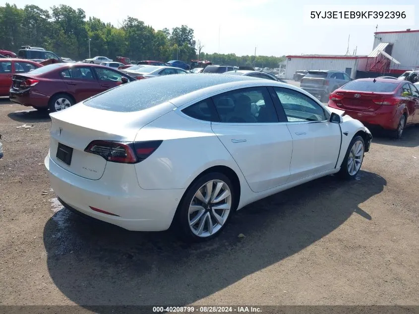 2019 Tesla Model 3 Long Range/Performance VIN: 5YJ3E1EB9KF392396 Lot: 40208799